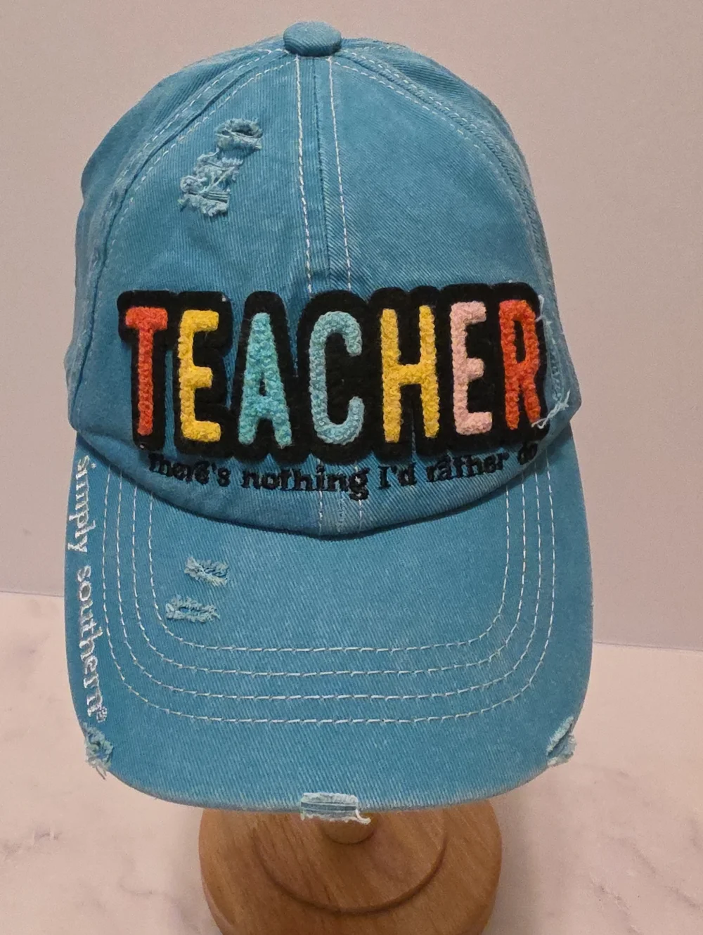 Simply Southern Teacher Embroidered Blue Cap